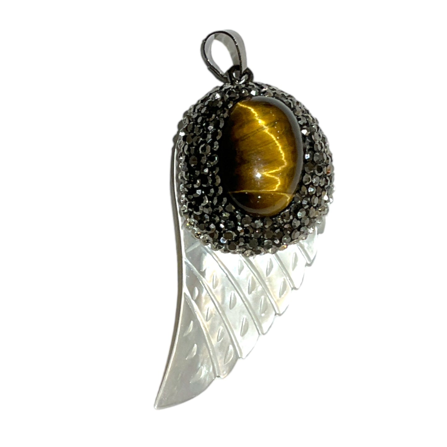 Pendentif aile et oeil de tigre en nacre - Foliesbijoux