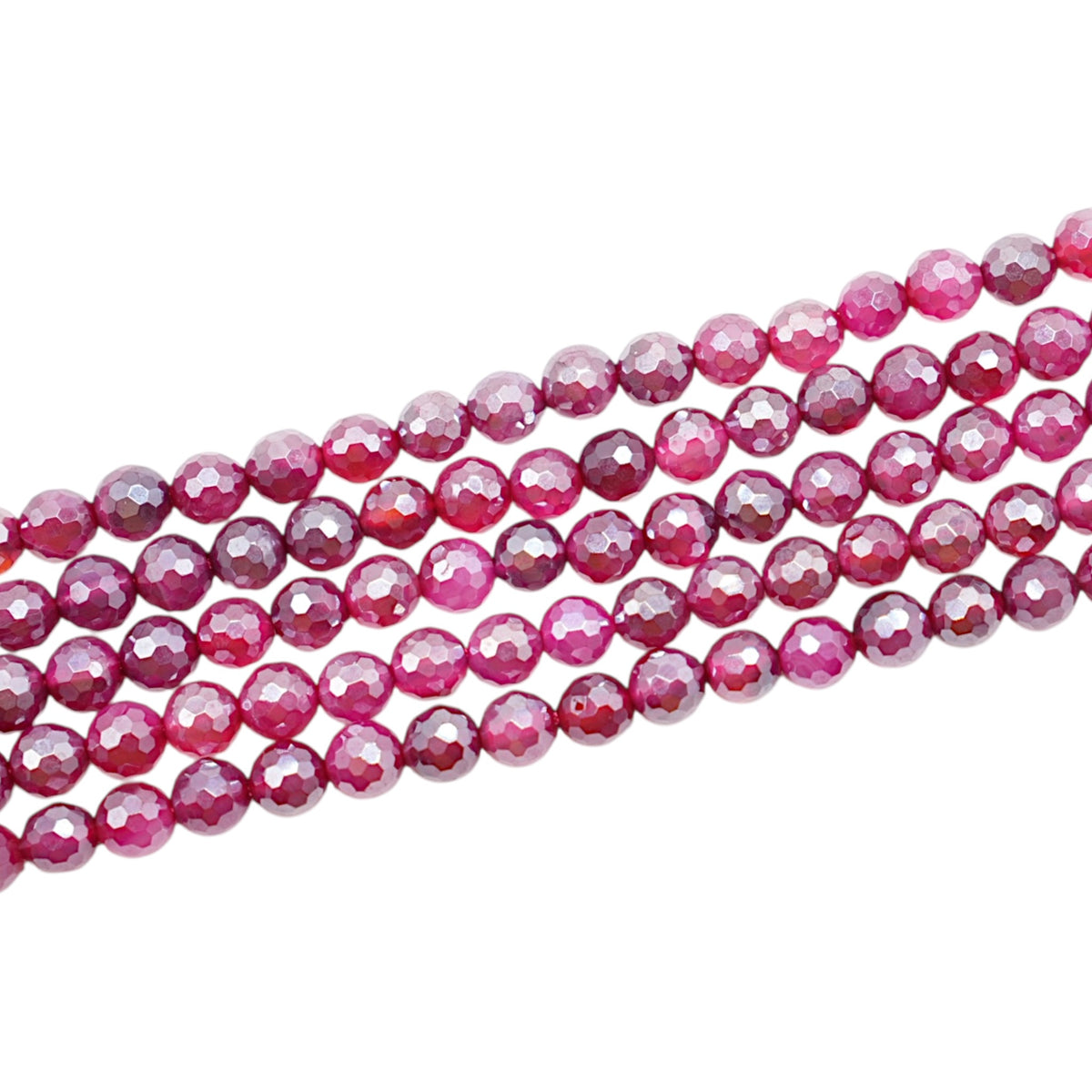 Fil de perles Agate facettée rose uni 6 mm ronde