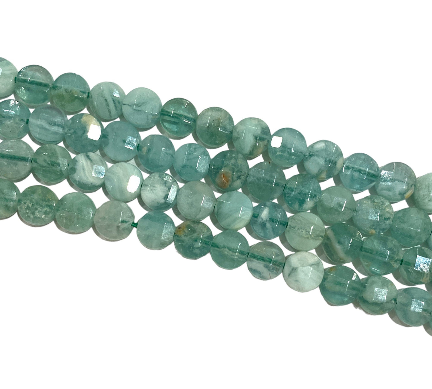 Fil de Calcédoine verte en rond plat facetté 6x6 - Foliesbijoux