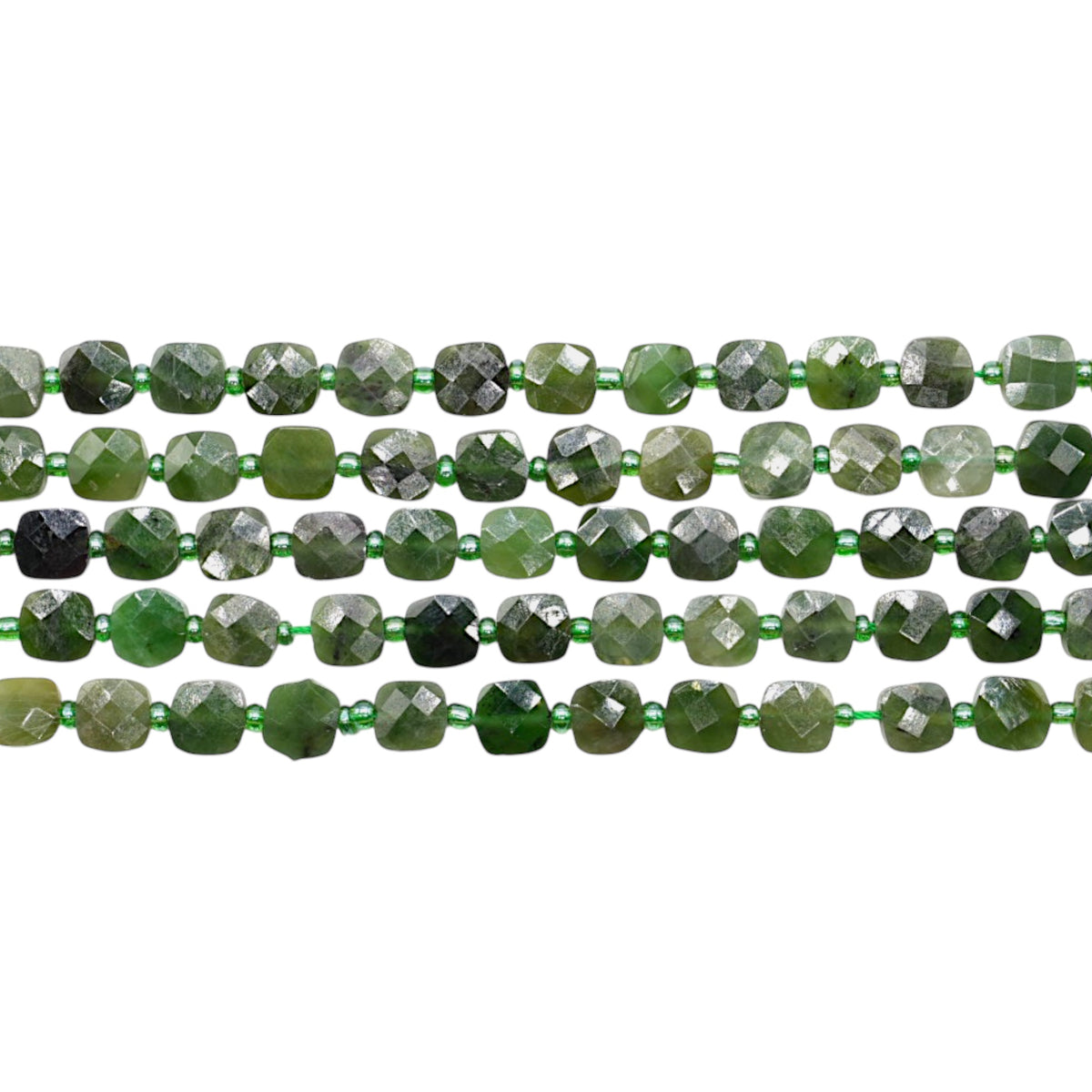 Fil de Jade nephrite carré facetté 8x8 mm
