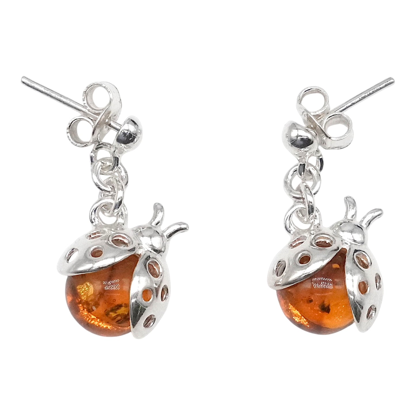 Boucle d'oreille coccinelle en ambre & Argent 925 (#32) - Foliesbijoux