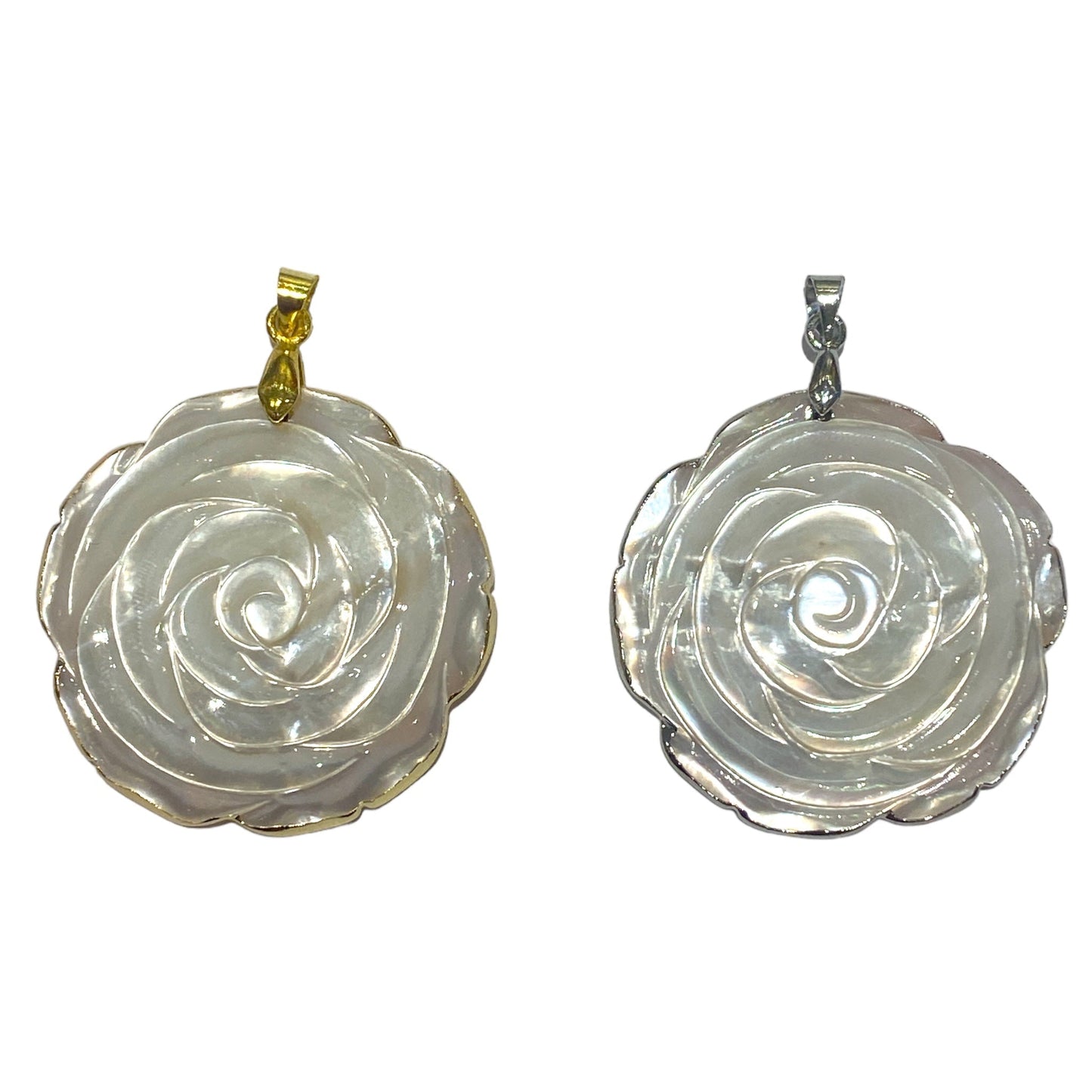 Pendentif forme rose sertie en nacre - Foliesbijoux