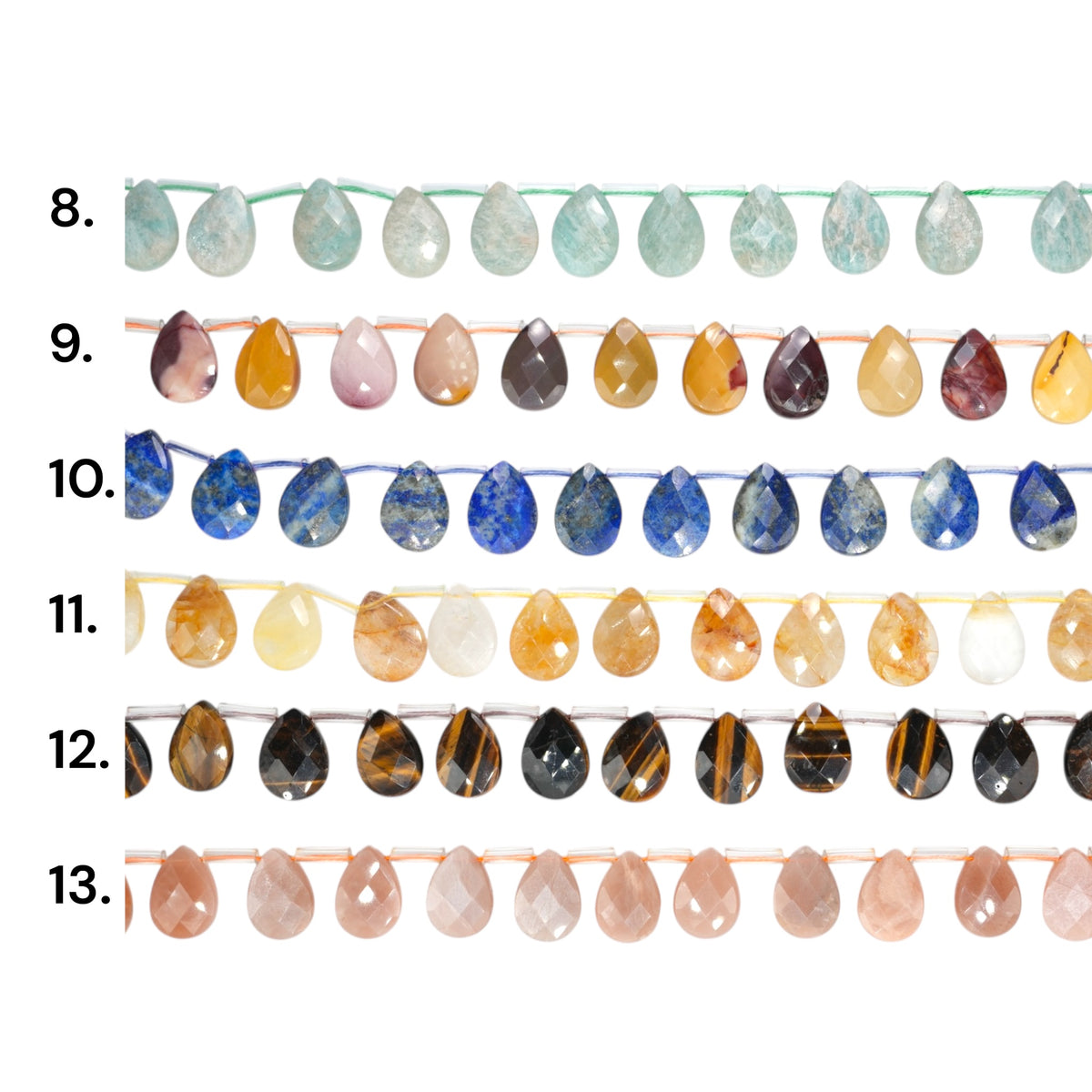 Fil de perles goutte 13x18 mm (13 pierres naturelles disponible)