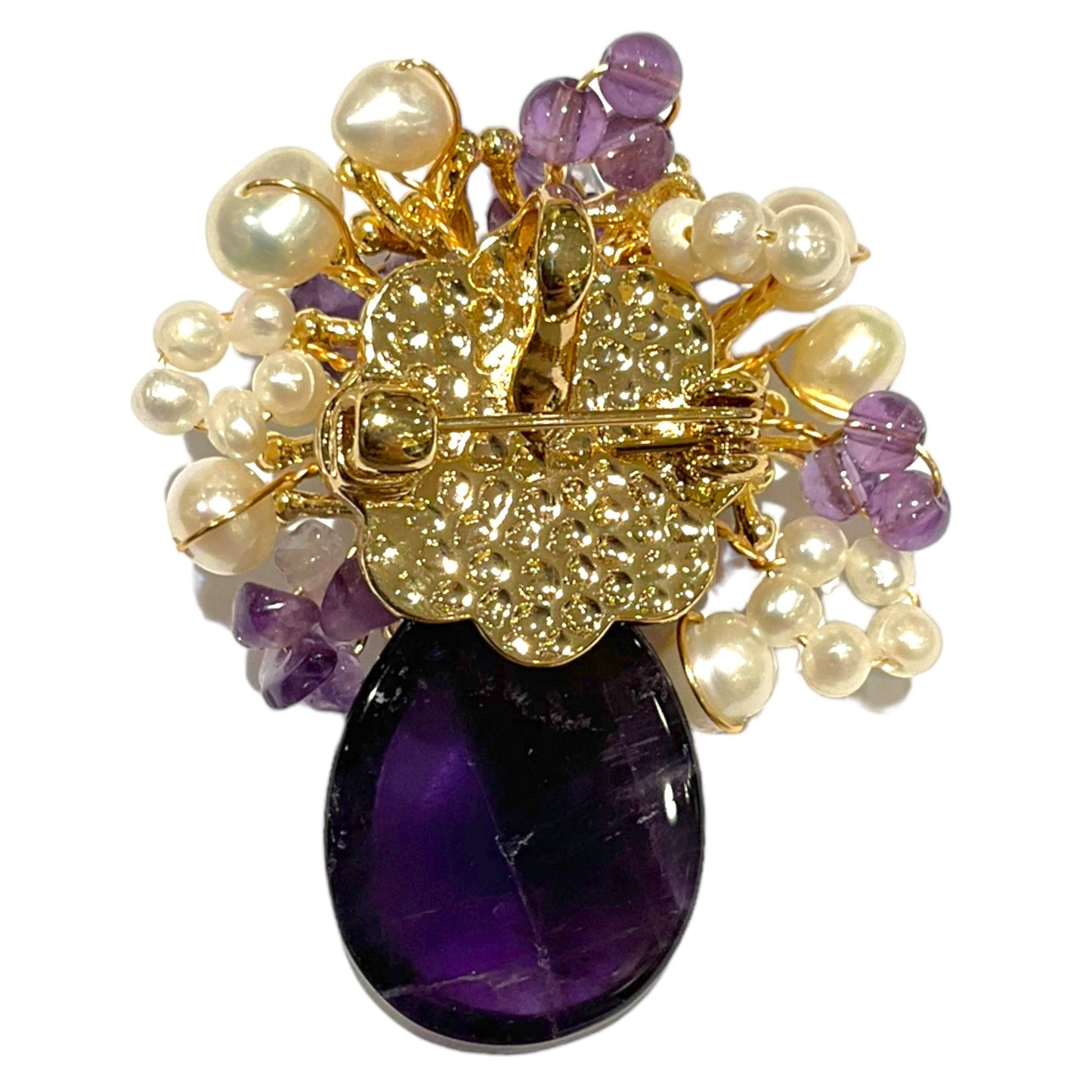 Broche fleurie en améthyste et perle de rivière (Exemplaire unique) - Foliesbijoux