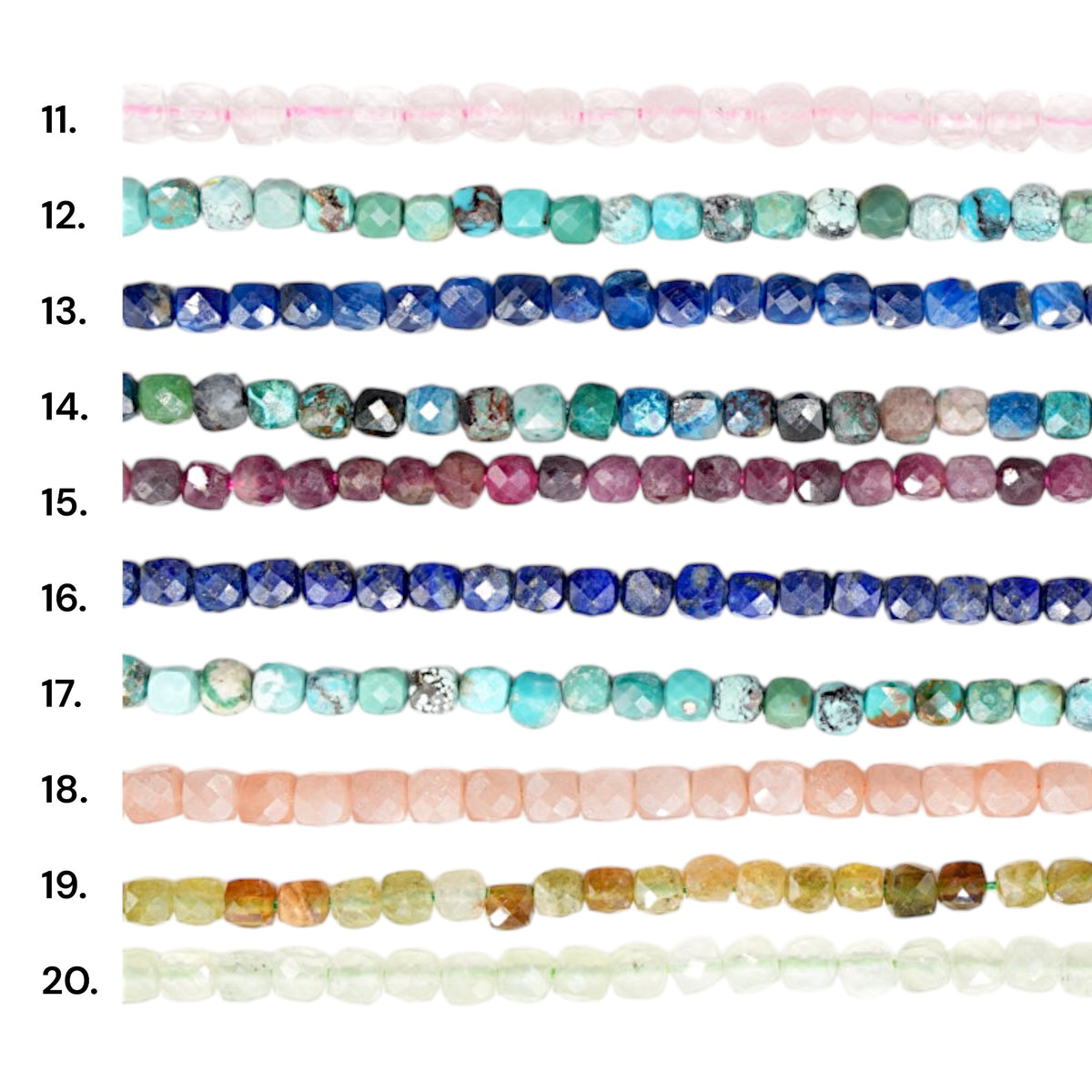 Fil de perles cube facetté 4x4 mm (40 pierres disponibles)