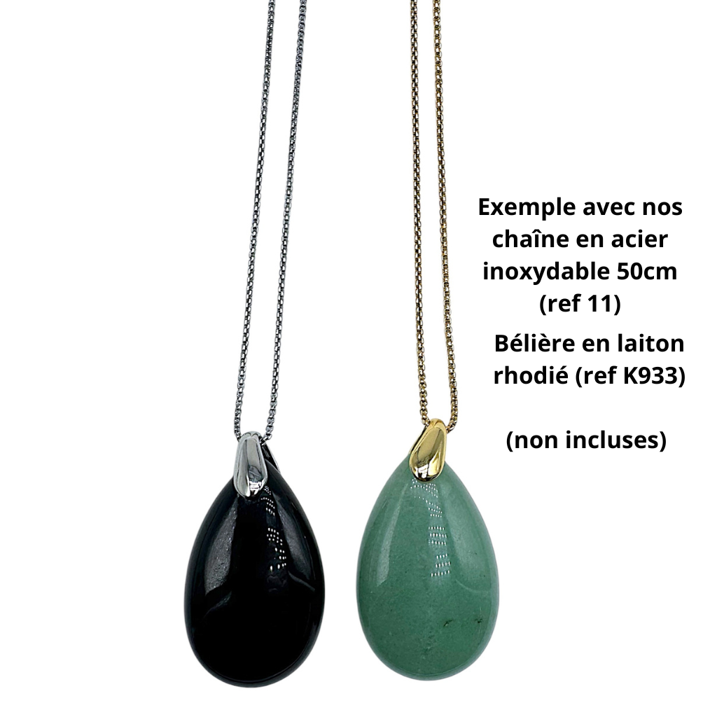 Pendentif goutte plate épaisse percé devant (19 pierres différentes) (bélière non incluse) - Foliesbijoux