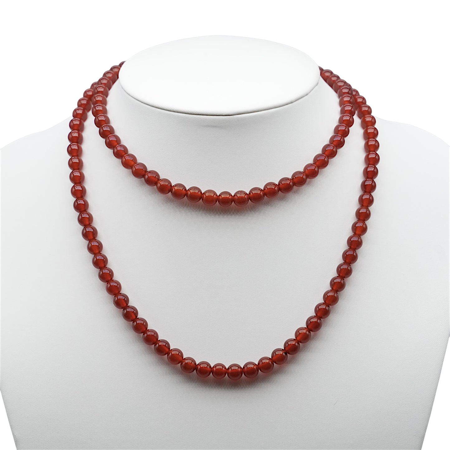 Collier sautoir 75 cm Cornaline chauffée 6 mm avec fermoir en acier inoxydable argenté - Foliesbijoux