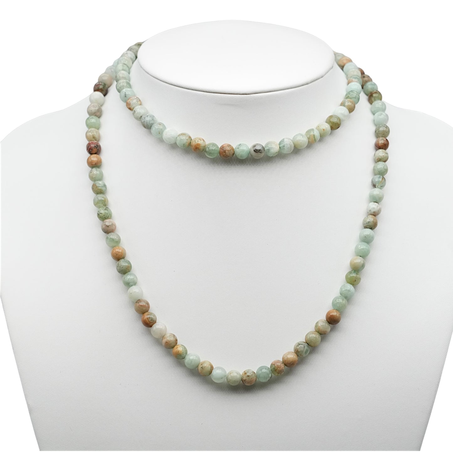 Collier sautoir 75 cm Calcédoine verte 6 mm avec fermoir en acier inoxydable argenté - Foliesbijoux