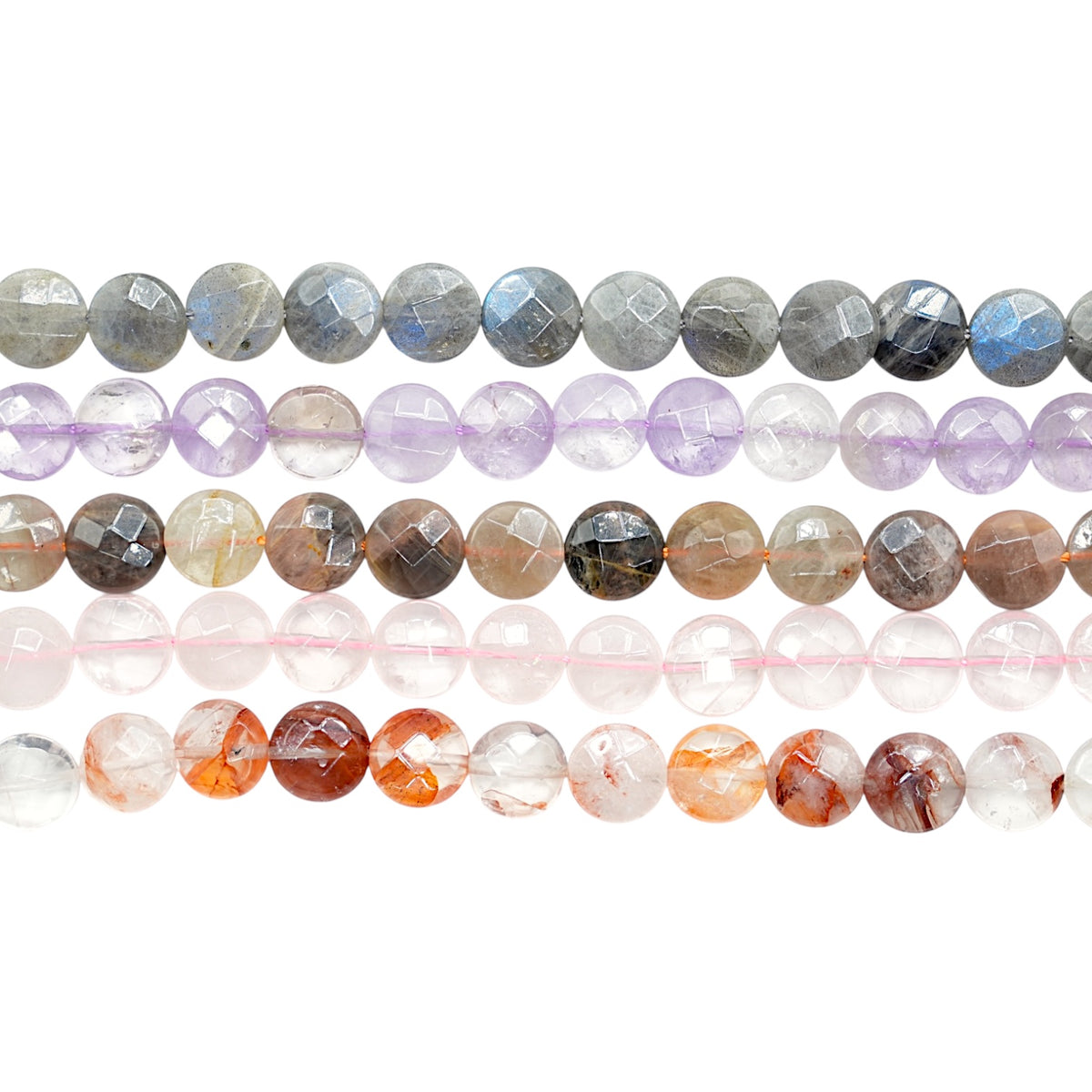 Fil de perle facetté rond arrondie 10 mm en pierre naturelle (5 pierres disponible)