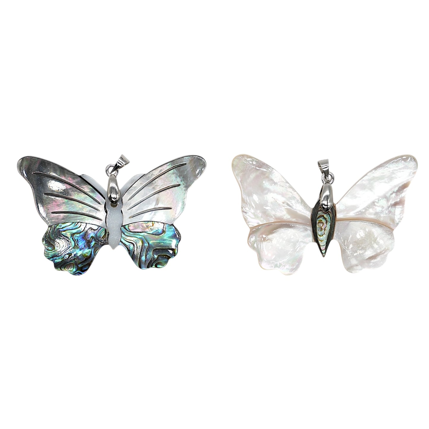 Pendentif papillon Ormeau/Nacre bélière argenté 4x3 cm