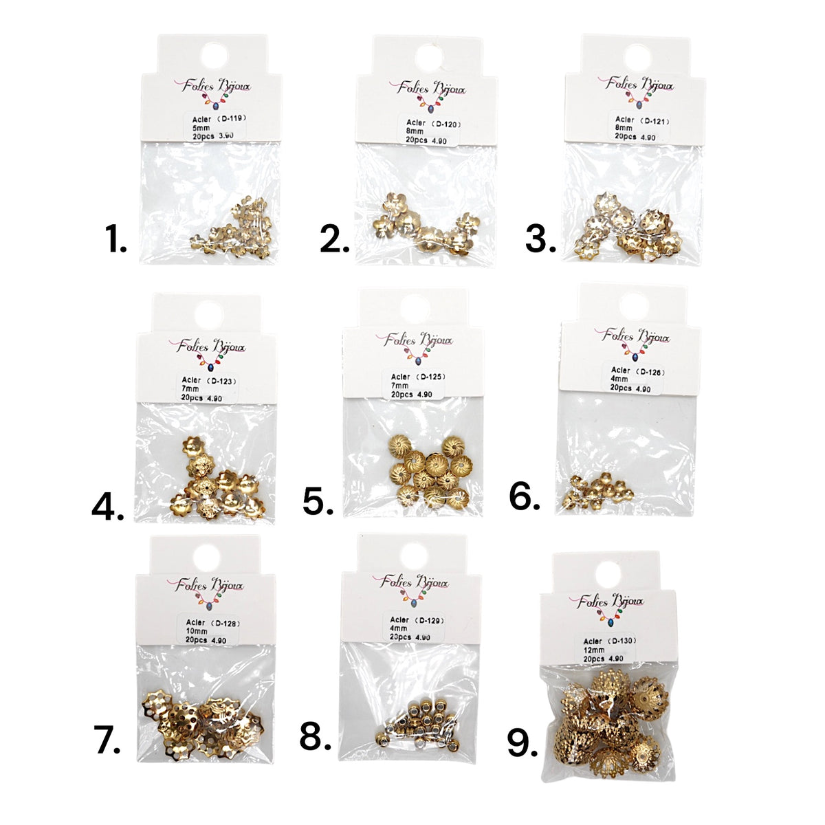 Lot de 20 breloques intercalaire en acier doré (9 modèles disponible) D-119 à D-130 RESTOCK