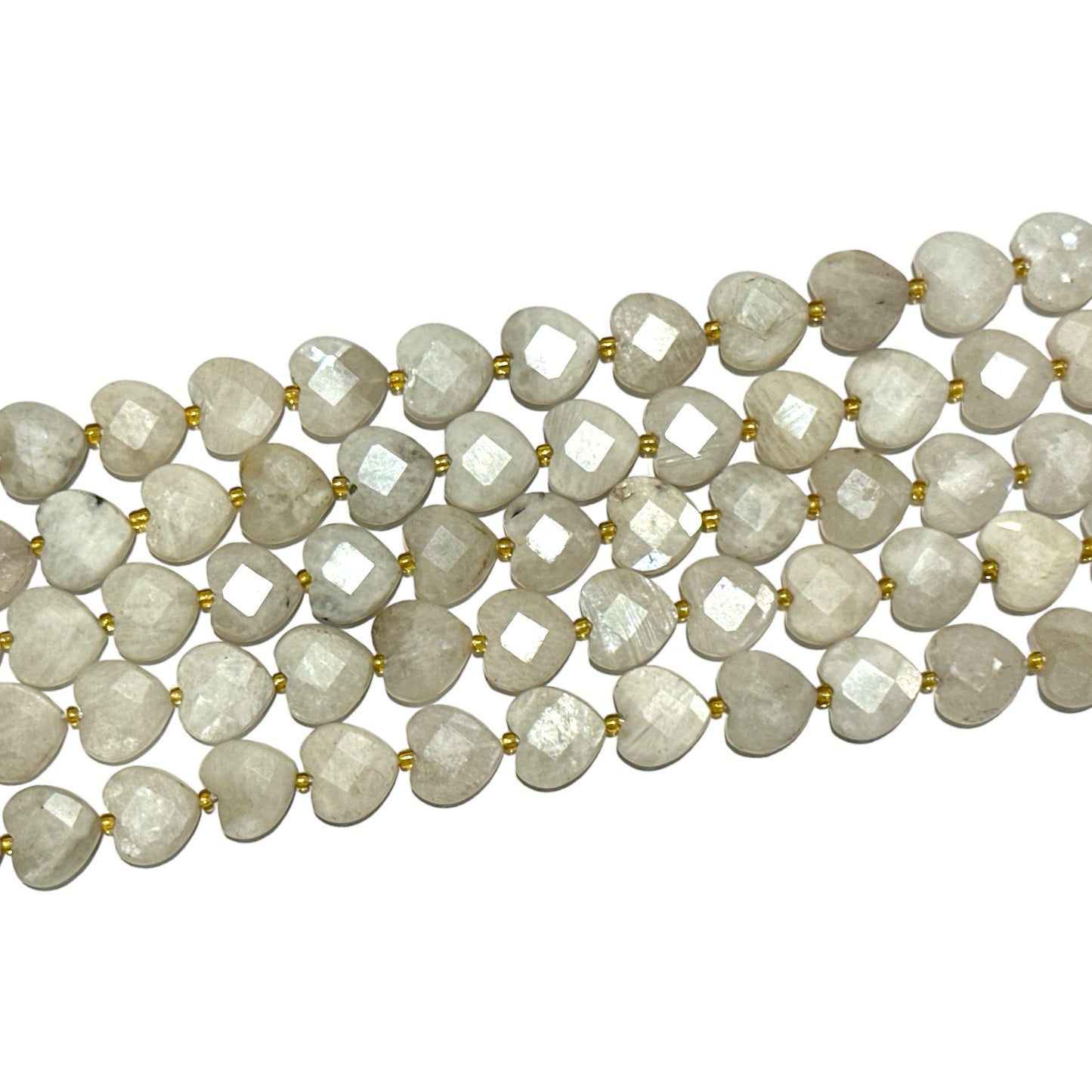 Fil de coeur facetté en pierre de lune bleutée 12mm - Foliesbijoux