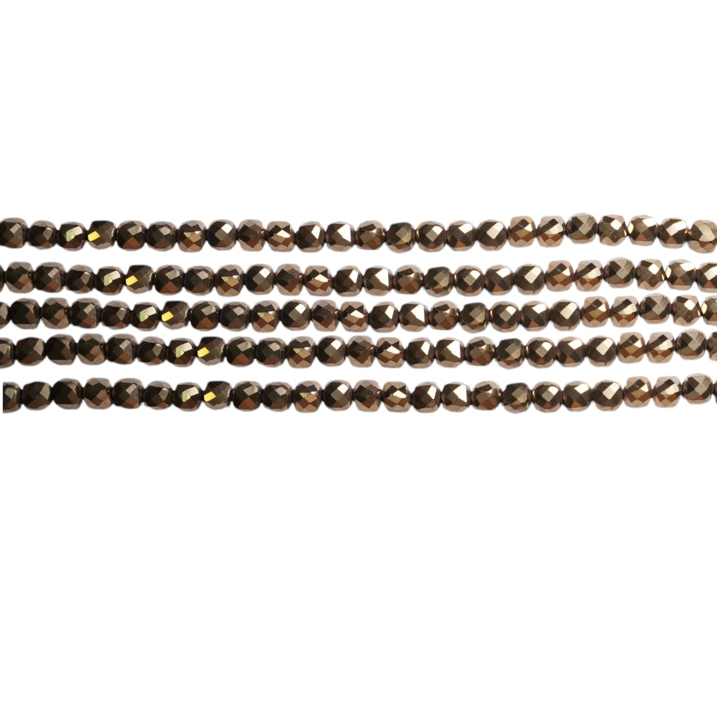 Fil de perle Hématite electroplaquée doré/bronze cube facetté HED-205 5 mm - Foliesbijoux