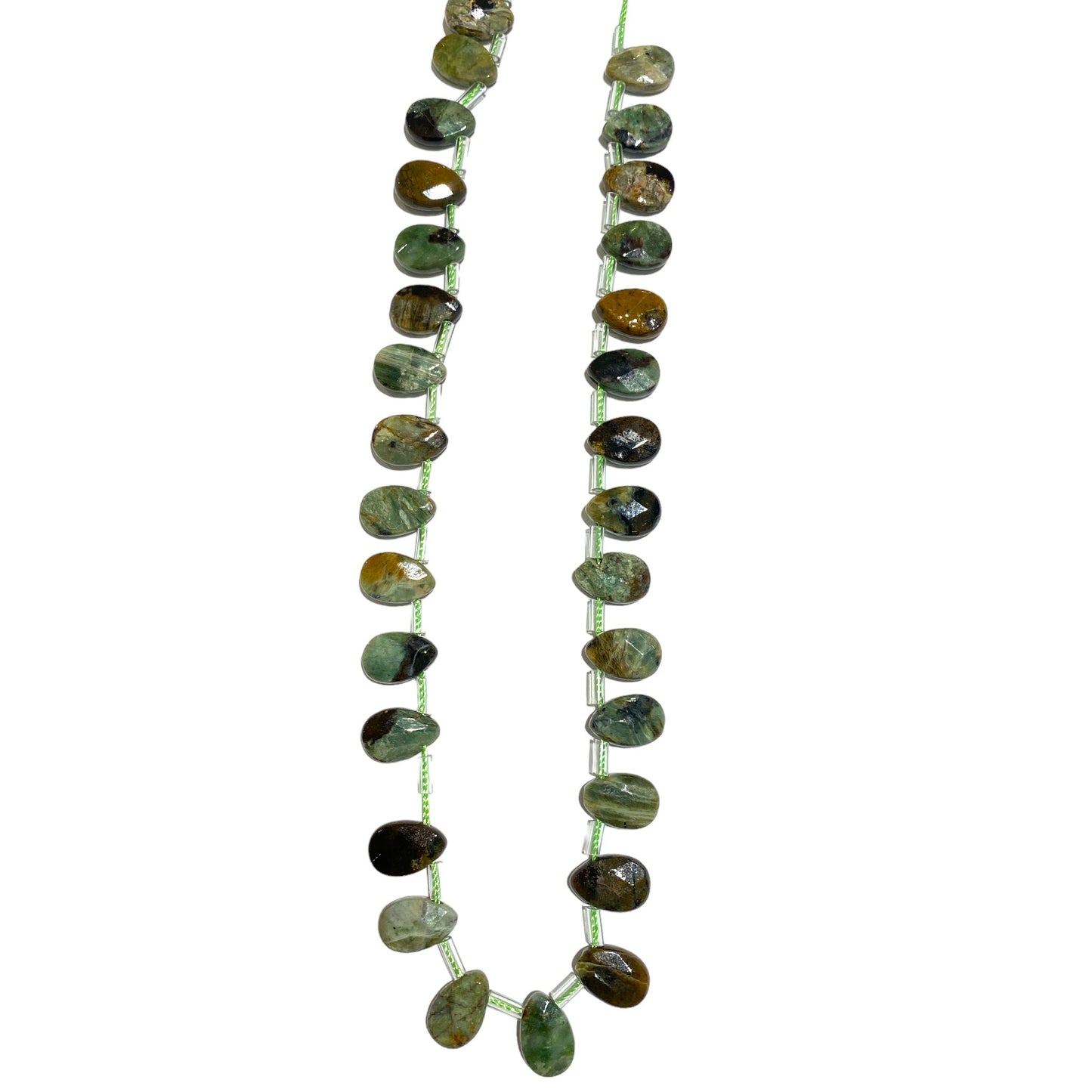 32 petits pendentifs Opale verte goutte facetté plate 8 x 12 - Foliesbijoux