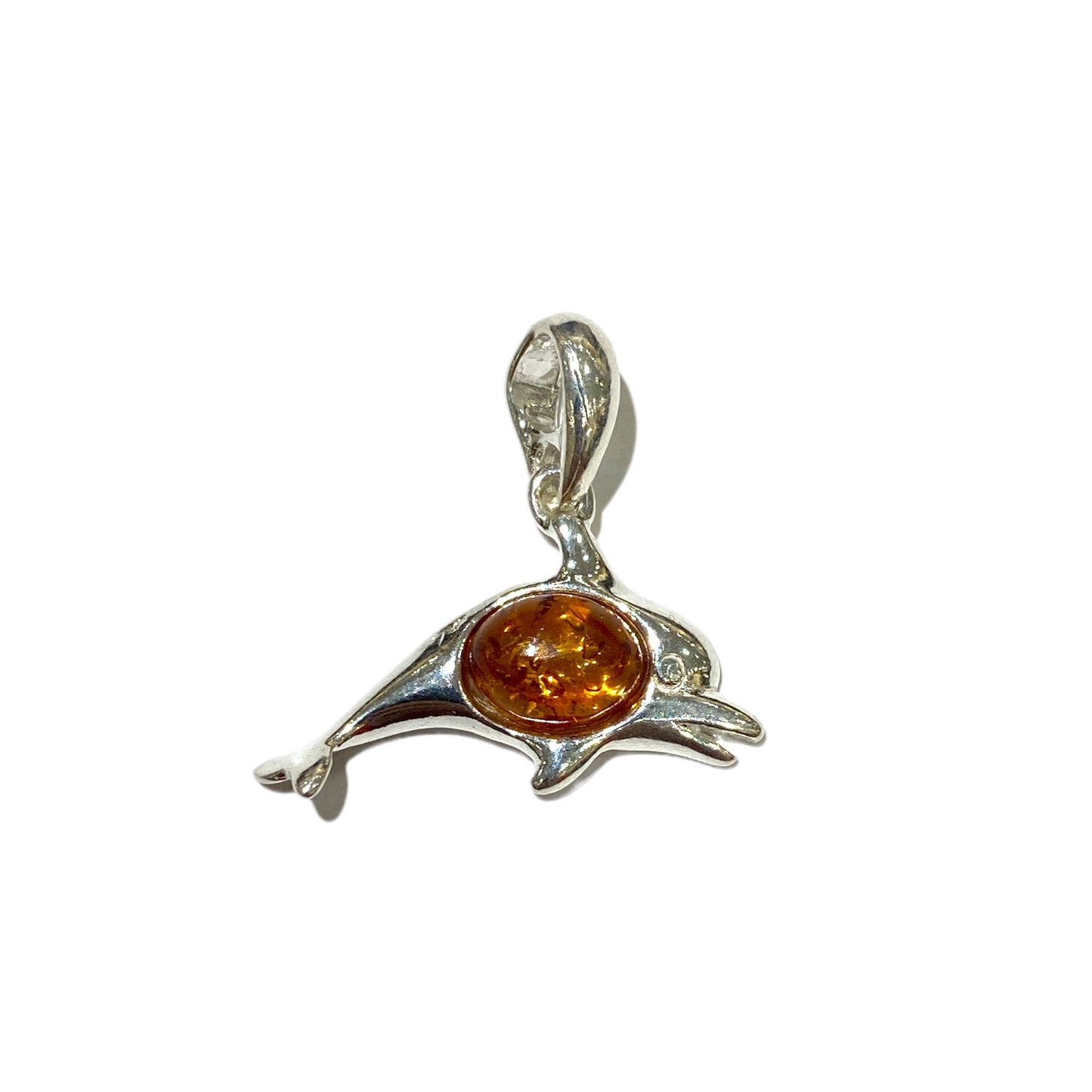Pendentif ambre & argent forme dauphin #7 - Foliesbijoux