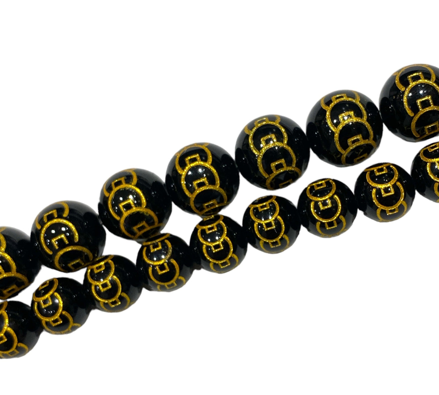 Fil de perle piece chinoise gravé Obsidienne A - Foliesbijoux