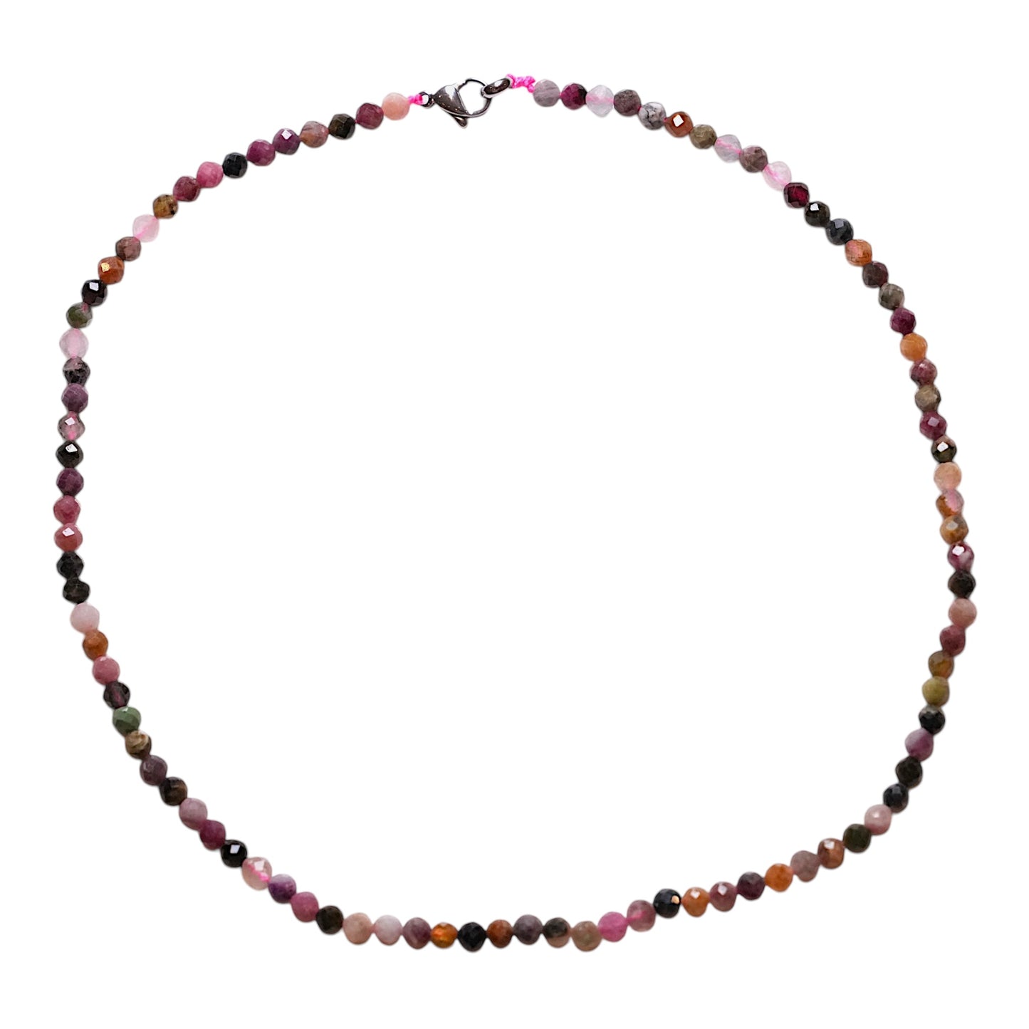 Collier en Tourmaline multicolore perle facettée 4 mm acier inoxydable argenté - Foliesbijoux