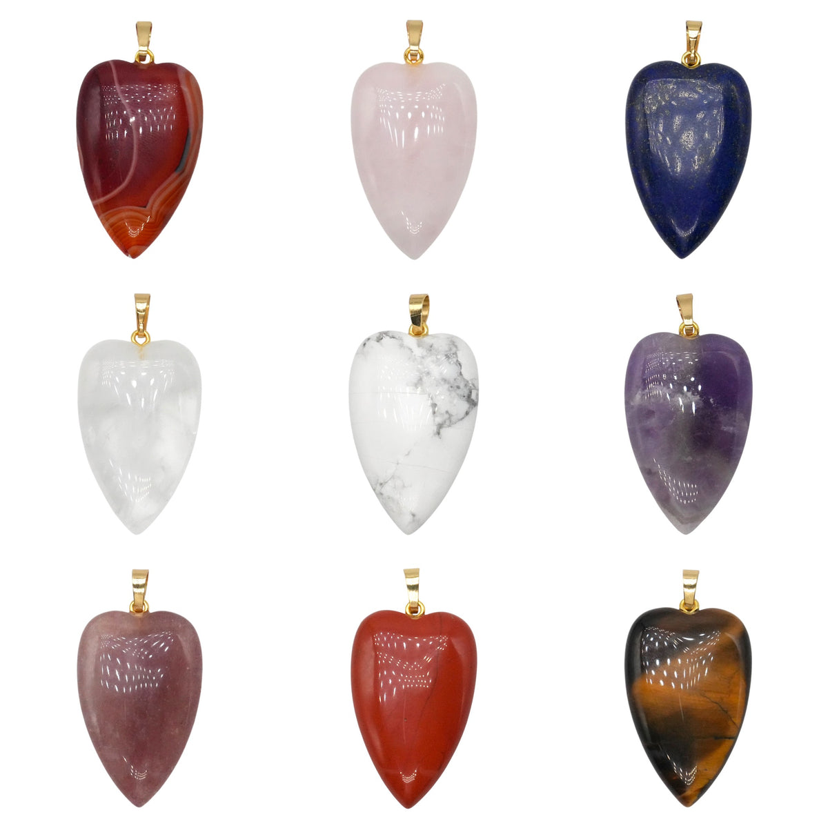 Pendentif 25x40x10 mm coeur pierre naturelle (Bélière argenté ou dorée incluse) (10 pierres disponible) - Foliesbijoux