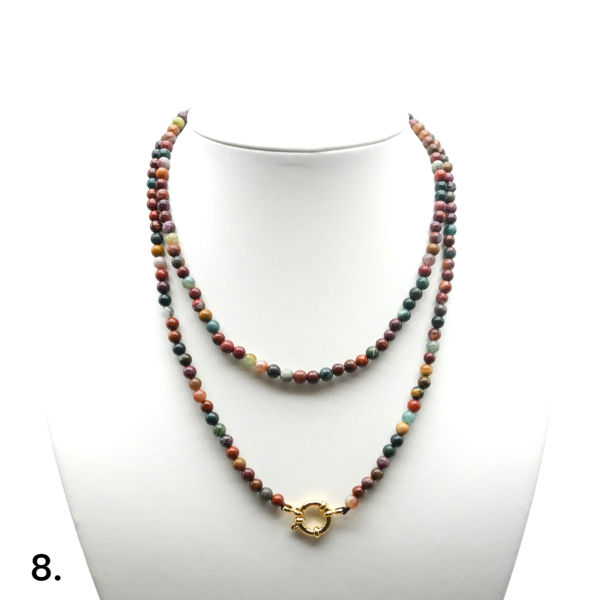 Collier sautoir 80 cm 4 mm avec fermoir boué en acier inoxydable dorée (16 pierres disponibles) - Foliesbijoux