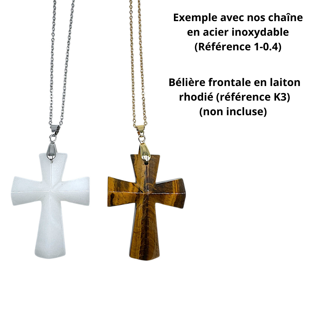 Pendentif croix en pierre naturelle (bélière non incluse) - Foliesbijoux