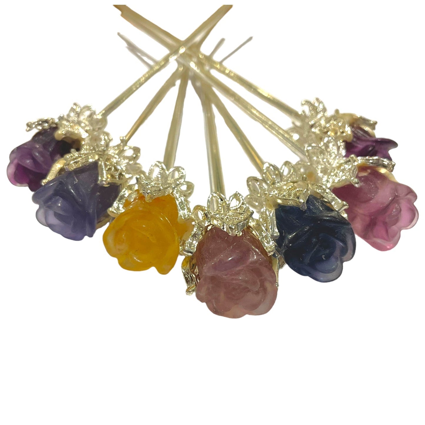 Pic à cheveux rose en Fluorine multicolore argenté - Foliesbijoux