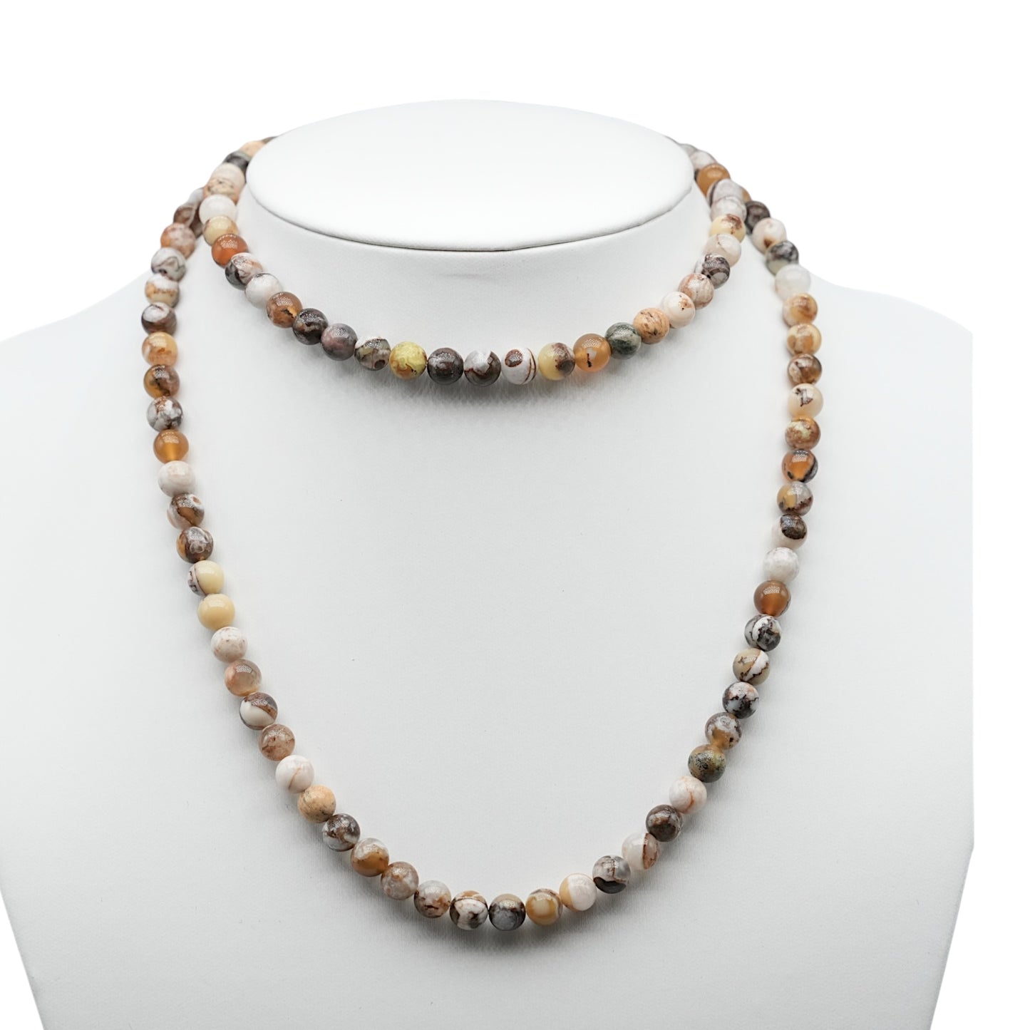 Collier sautoir 75 cm Agate crazy 6 mm avec fermoir en acier inoxydable argenté - Foliesbijoux