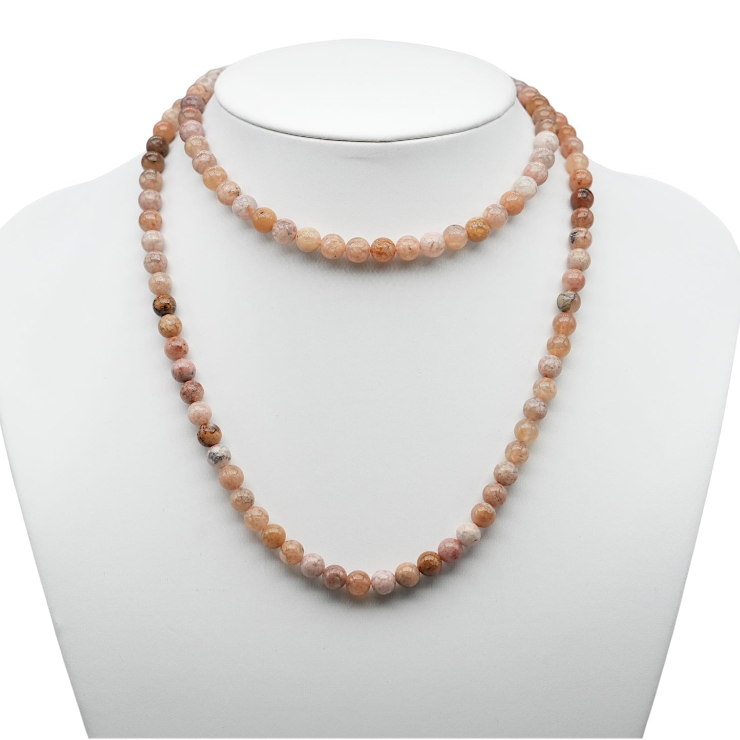 Collier sautoir 75 cm Agate océan claire 6 mm avec fermoir en acier inoxydable argenté - Foliesbijoux