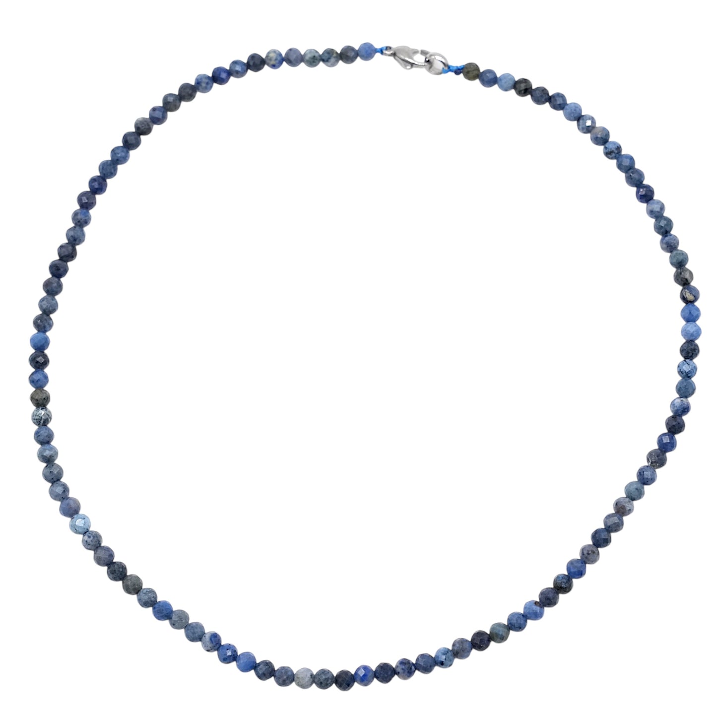Collier Dumortierite en perle facettée 4 mm acier inoxydable argenté - Foliesbijoux