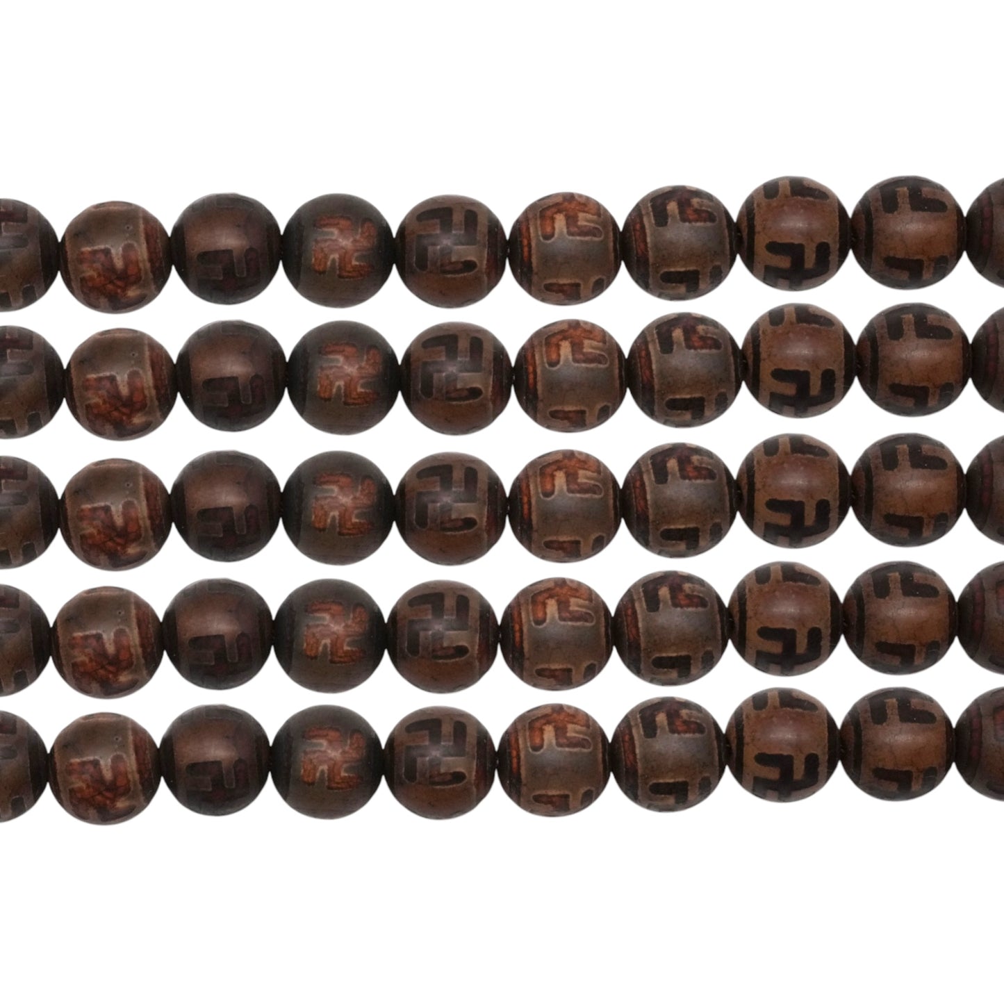 Fil de perle Agate du Tibet Dzi — Svastika (symbole de prospérité et chance en Asie) matte #64 - Foliesbijoux