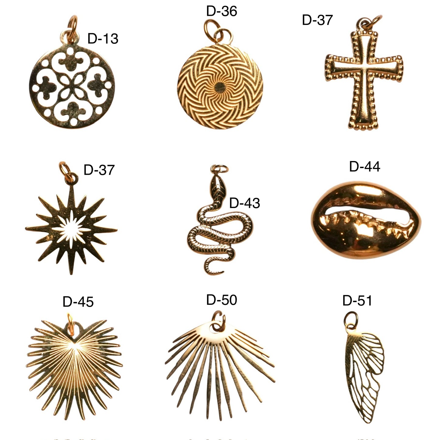 5 Breloques/Pendentifs en acier inoxydable dorée (9 modèles disponible) - Foliesbijoux