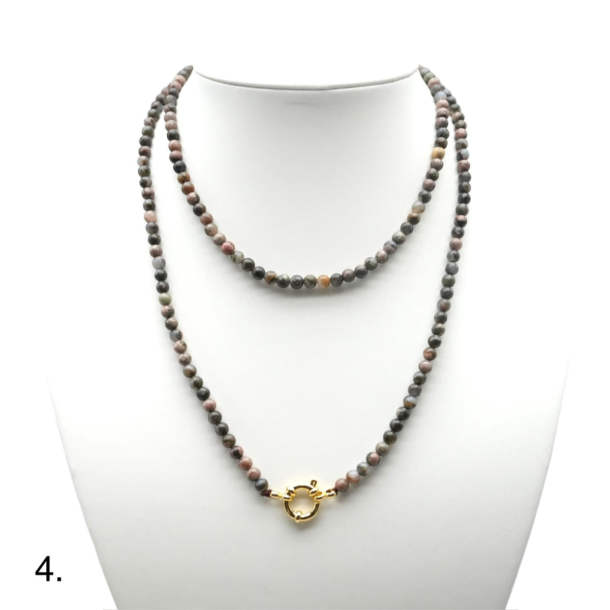 Collier sautoir 80 cm 4 mm avec fermoir boué en acier inoxydable dorée (16 pierres disponibles) - Foliesbijoux