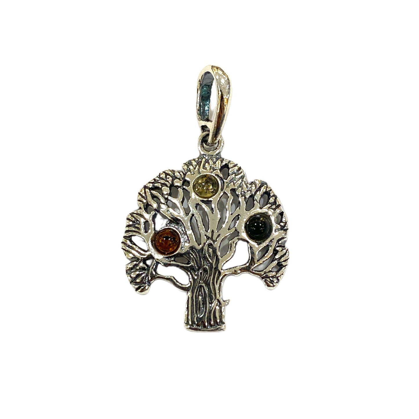 Pendentif ambre & argent forme Arbre de vie #43 - Foliesbijoux