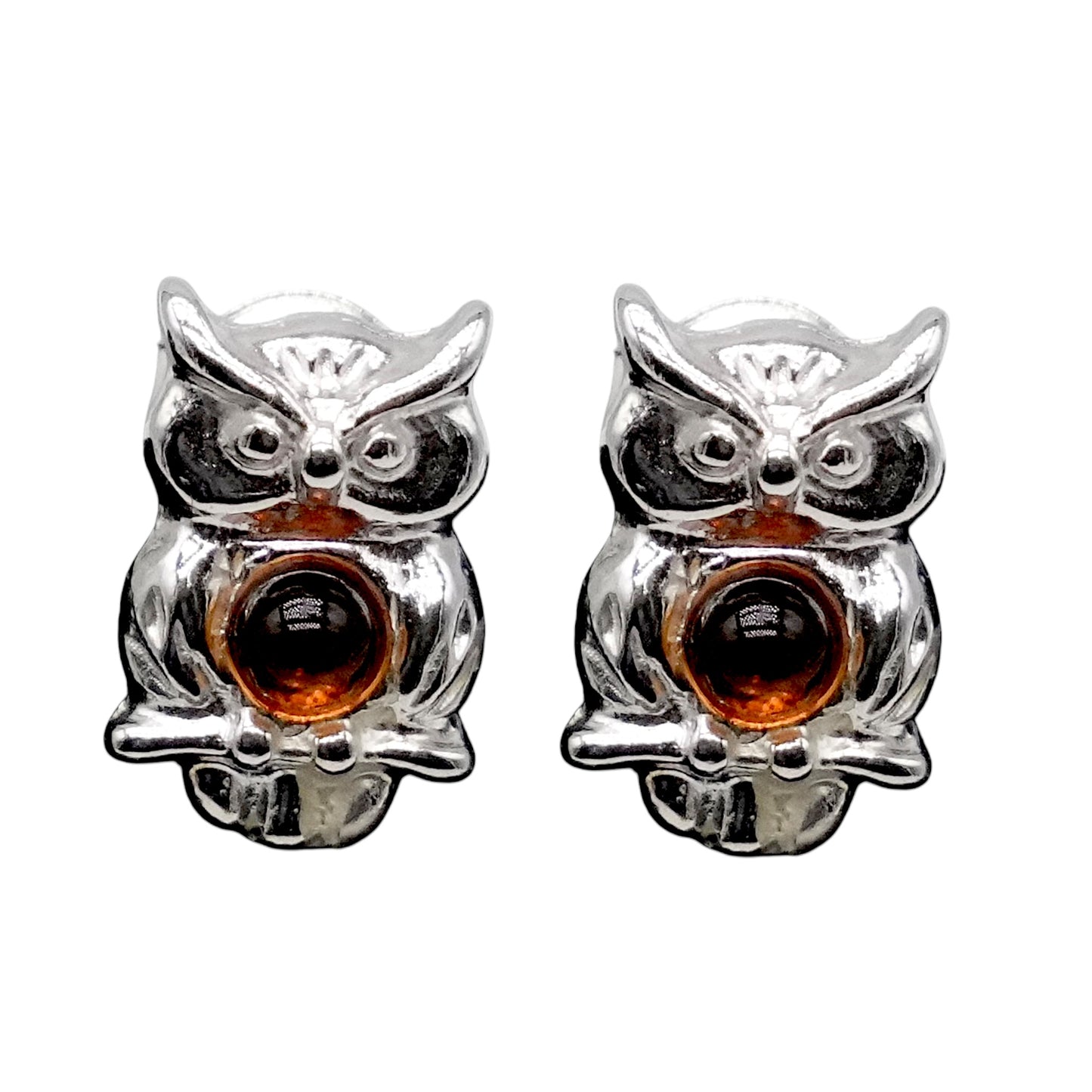 Boucle d'oreille mini hibou ambre & Argent 925 (#14) - Foliesbijoux