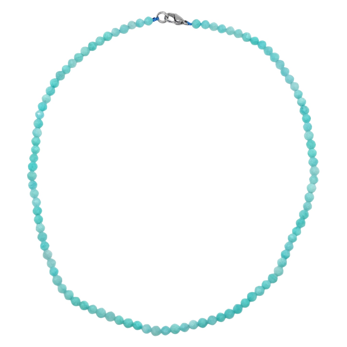 Collier Amazonite du Pérou en perle facettée 4 mm acier inoxydable argenté - Foliesbijoux