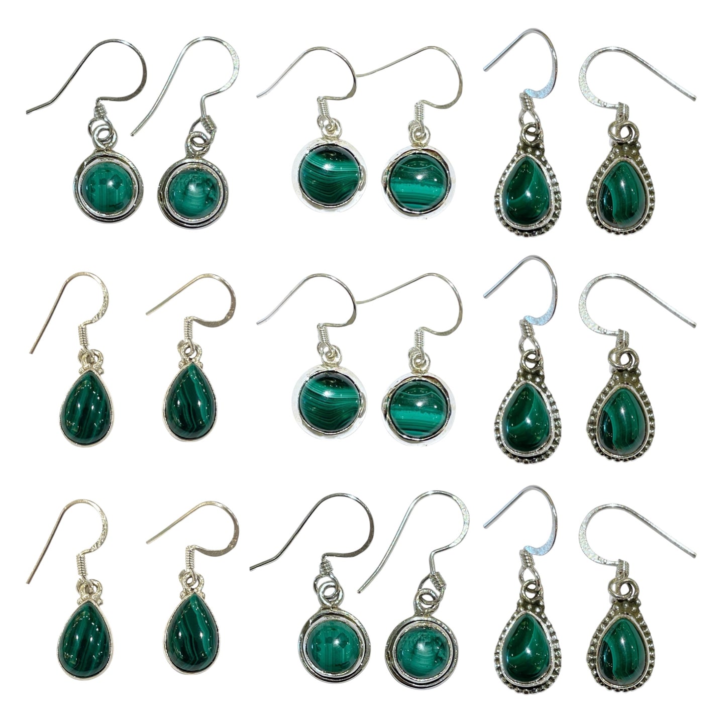 Boucle d'oreille en Argent 925 et Malachite modèle aléatoire - Foliesbijoux