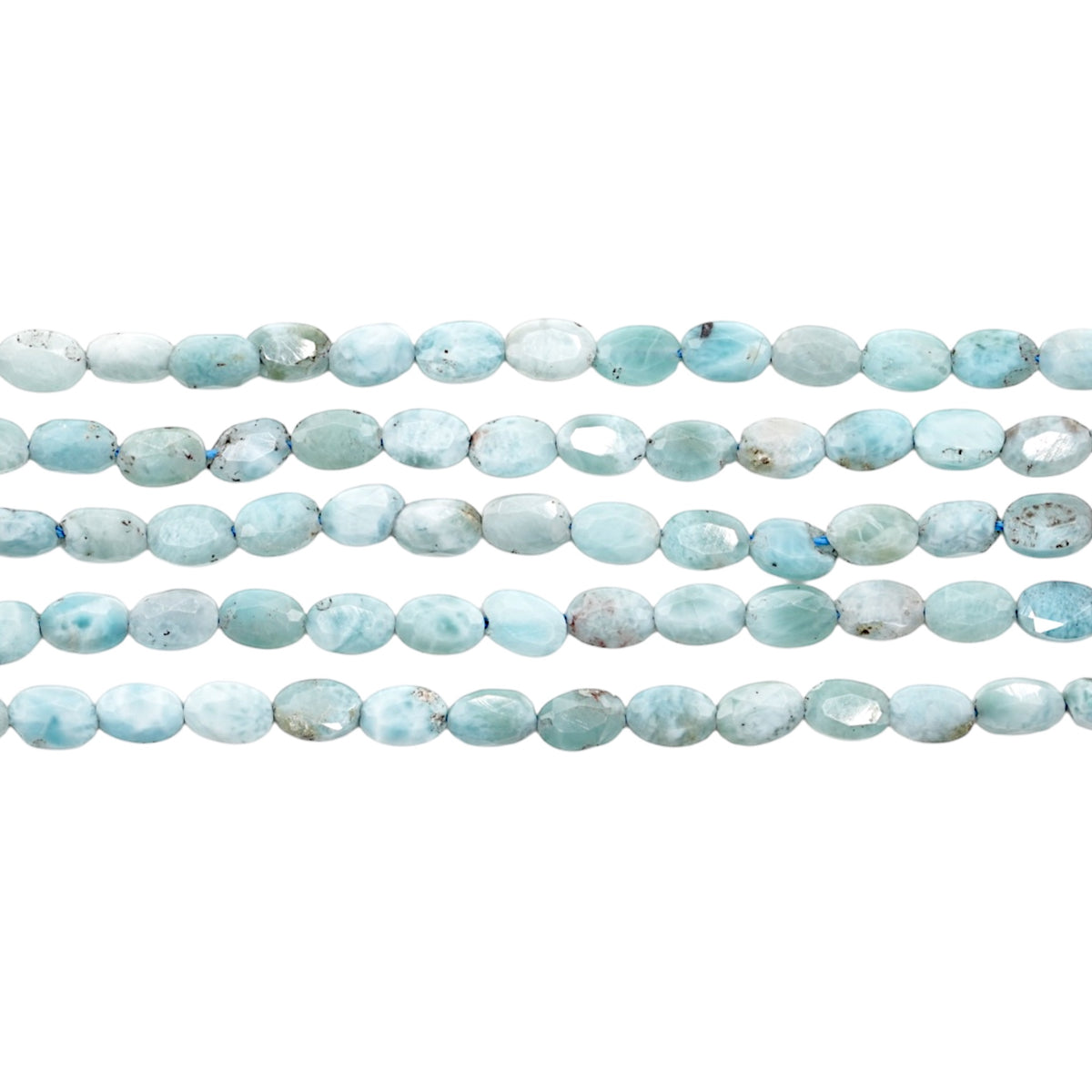 Fil de perles Larimar de République dominicaine ovale facettée 4x6 mm