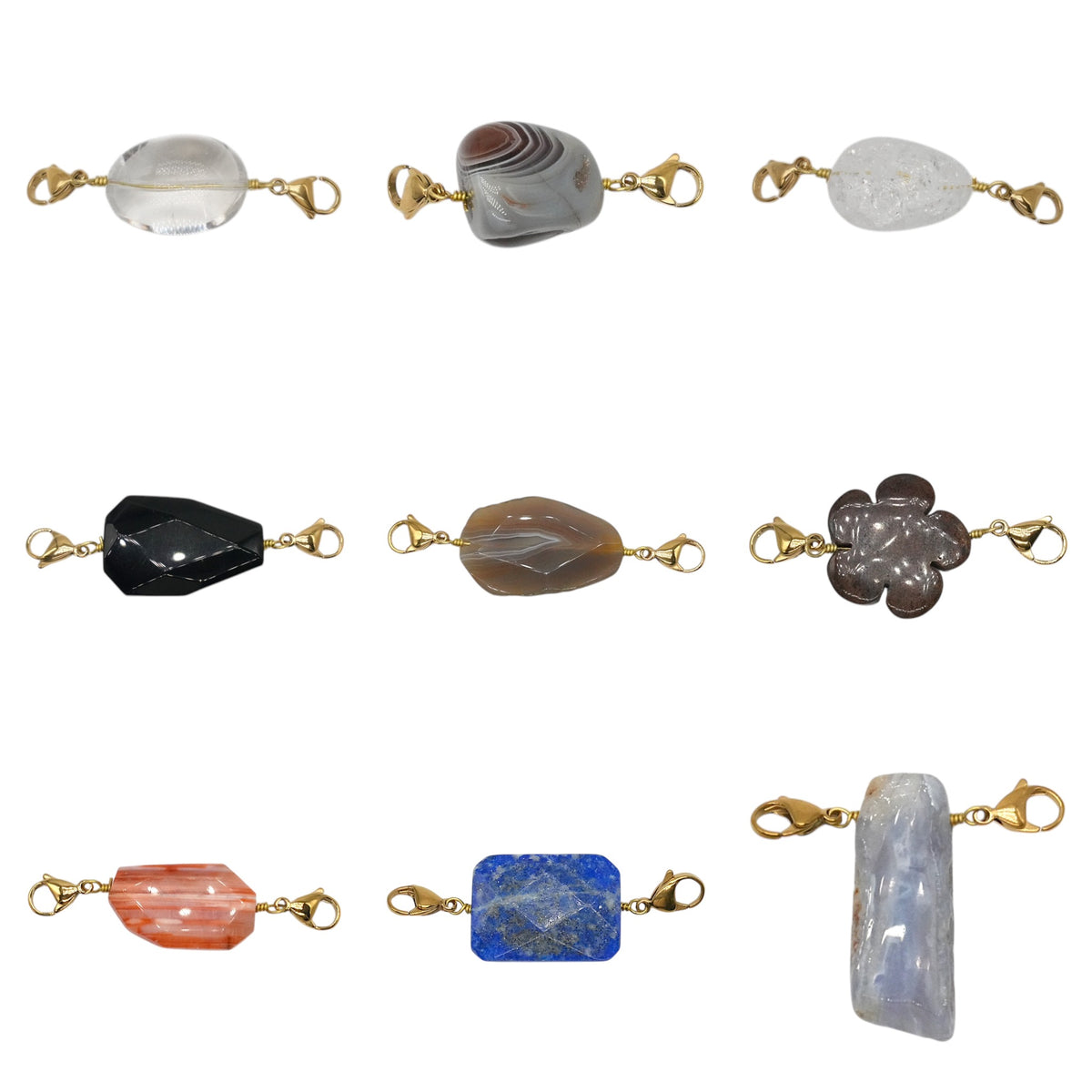 Pendentif Charm personnalisable embout deux mousquetons (9 pierres disponible)(chaîne non incluse) - Foliesbijoux