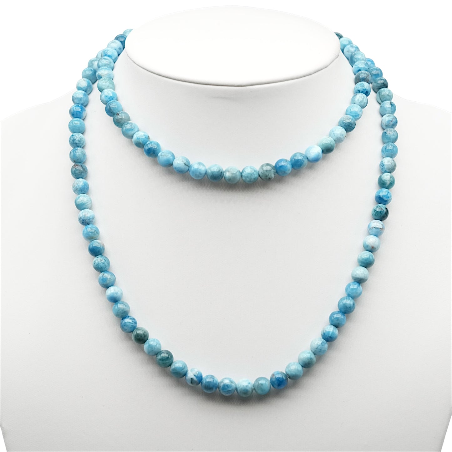 Collier sautoir 75 cm boule Apatite bleue 6 mm - Foliesbijoux