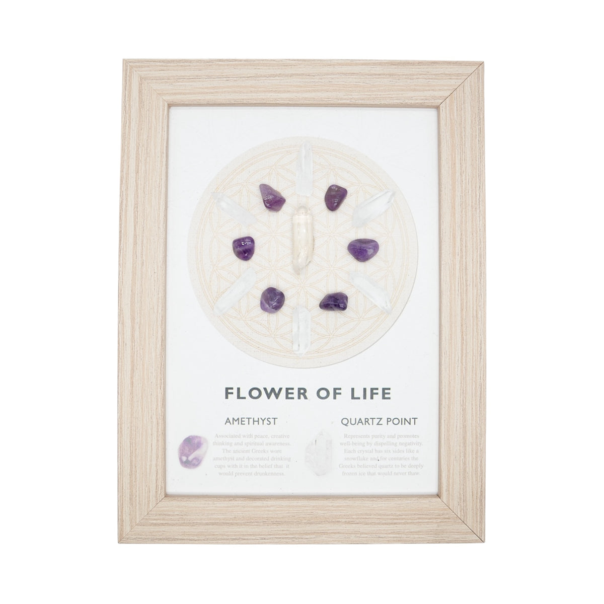 Cadre énergétique Fleur de Vie Améthyste & Quartz — Harmonie & Énergie Positive 20,5x15.5 cm