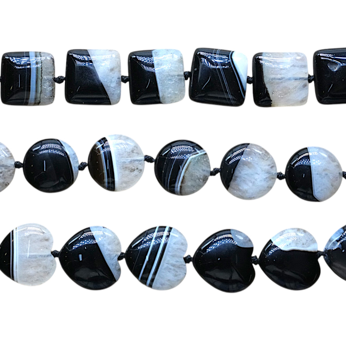 Fil de perles en Agate noire du Botswana (3 formes disponible) - Foliesbijoux