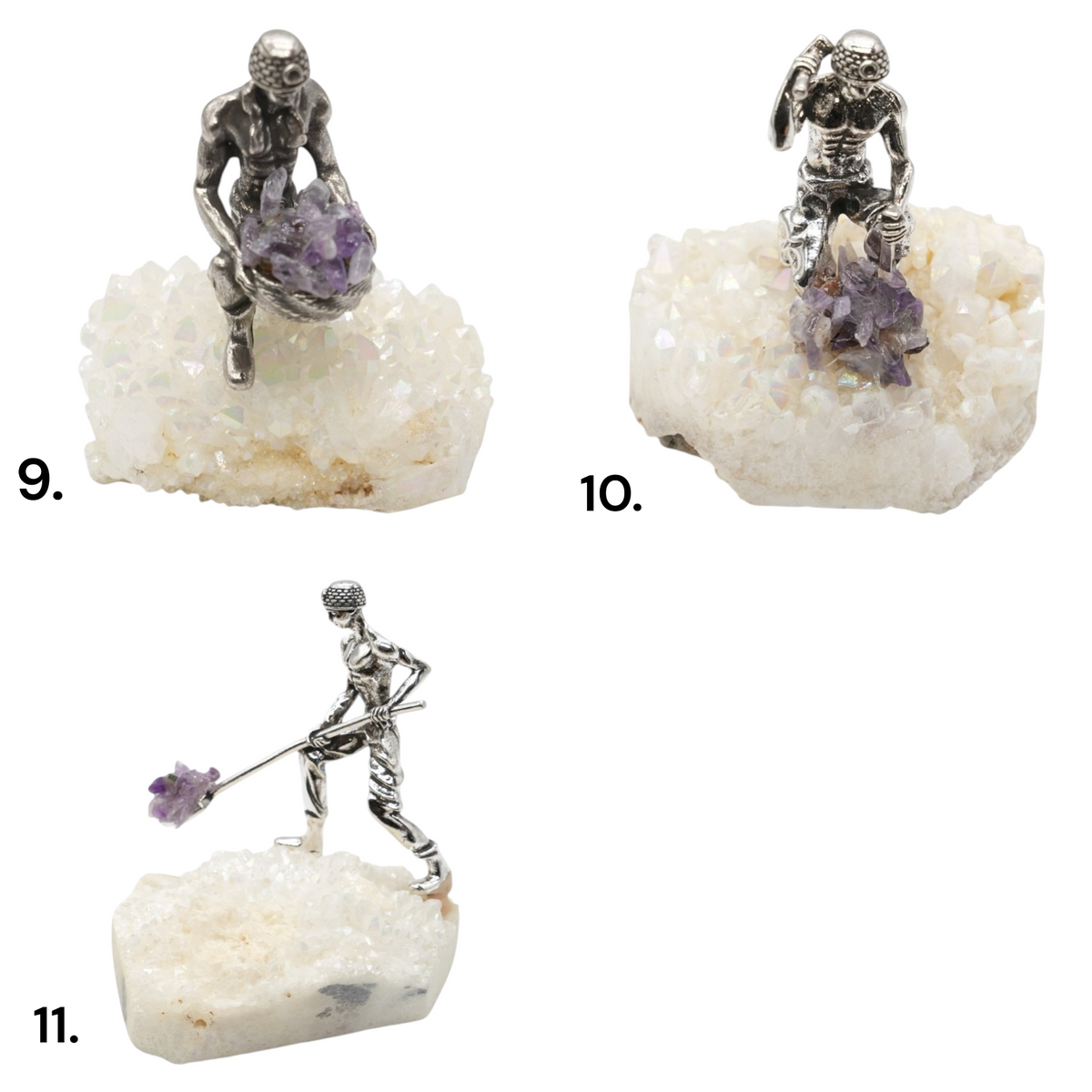 Figurine mineur avec Cristal Aqua Aura & améthyste