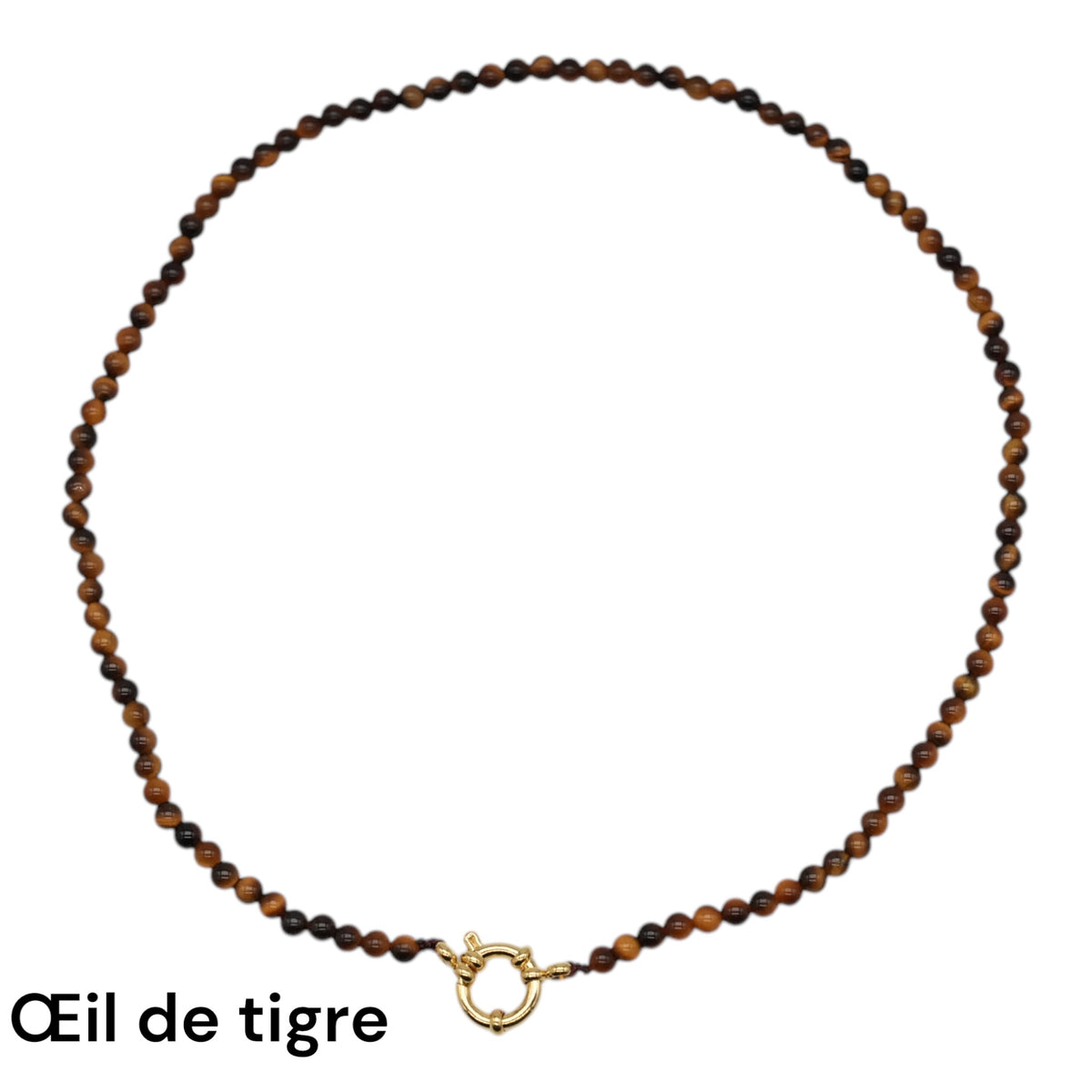 Collier 43 cm en 4 mm avec fermoir boué en acier inoxydable dorée (20 pierres disponibles) - Foliesbijoux