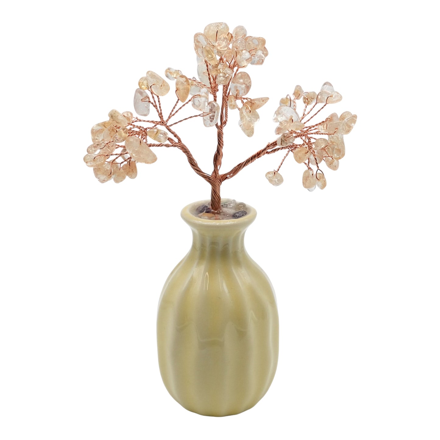 Arbre de vie Citrine jaune avec vase jaune en ceramique - Foliesbijoux