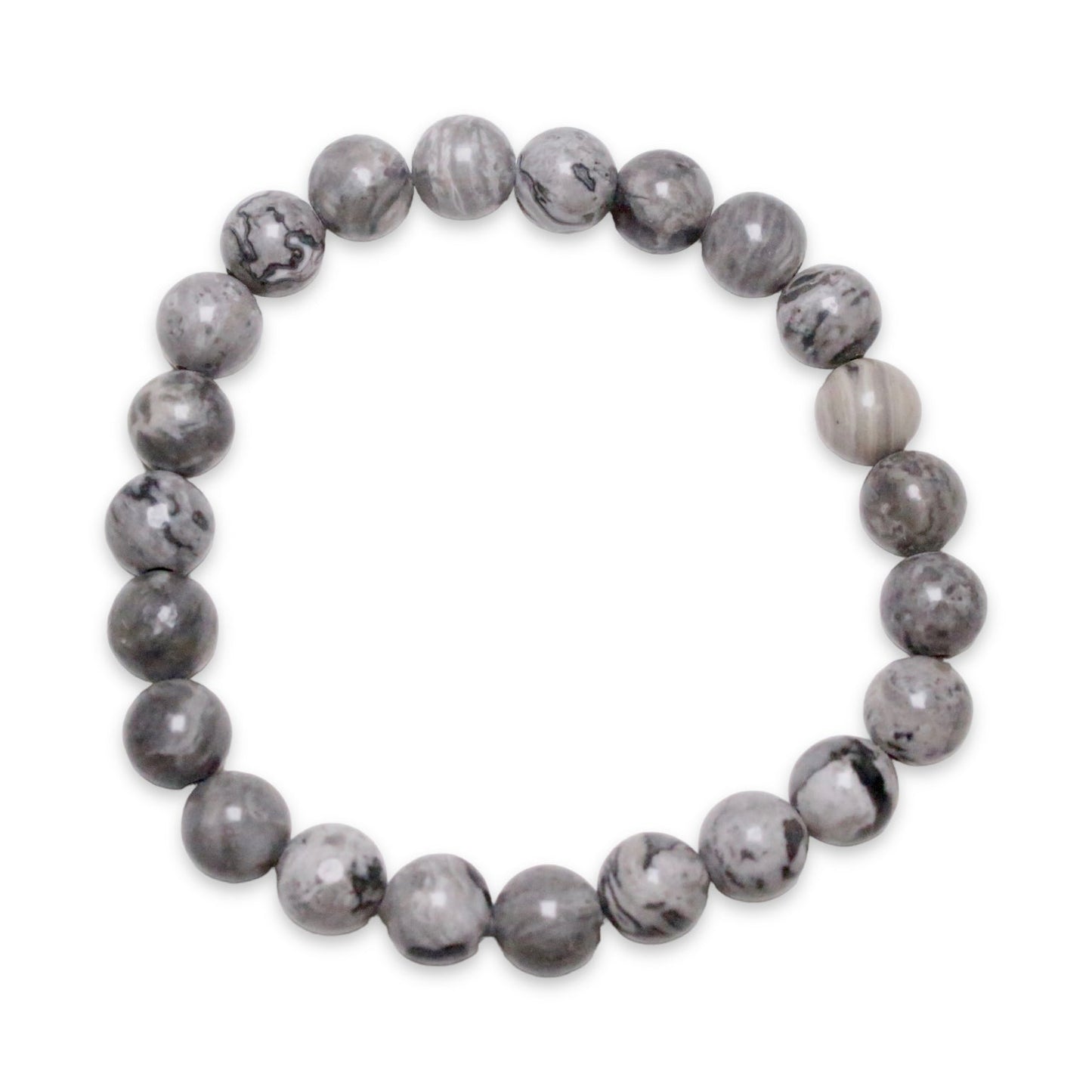 Bracelet Jaspe picasso gris A taille homme - Foliesbijoux