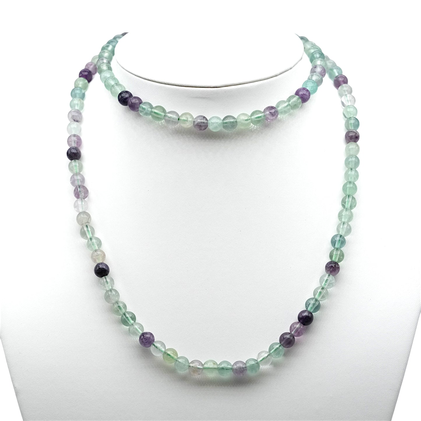 Collier sautoir 75 cm Fluorine multicolore 6 mm avec fermoir en acier inoxydable argenté - Foliesbijoux