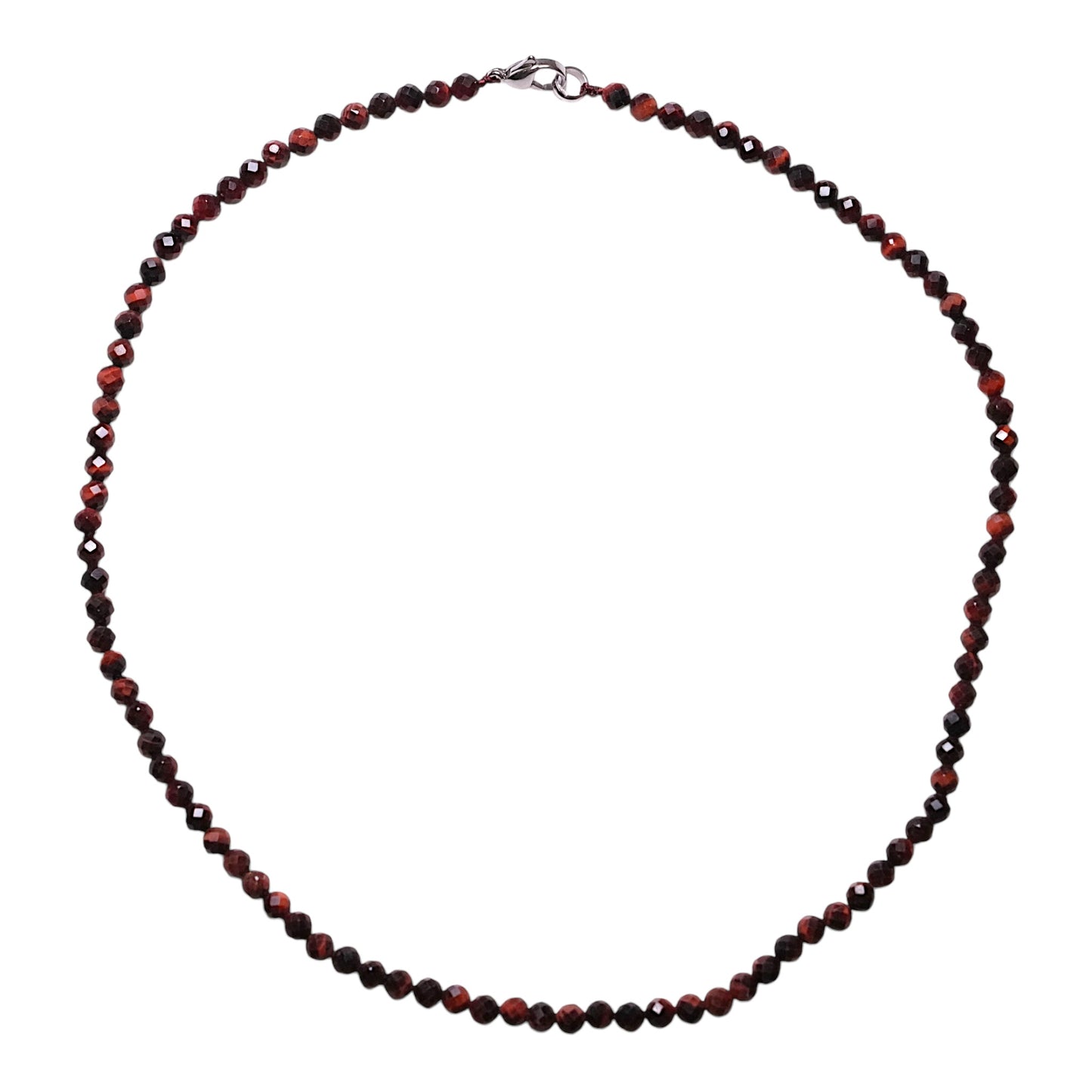 Collier en Œil de taureau perle facettée 4 mm acier inoxydable argenté - Foliesbijoux