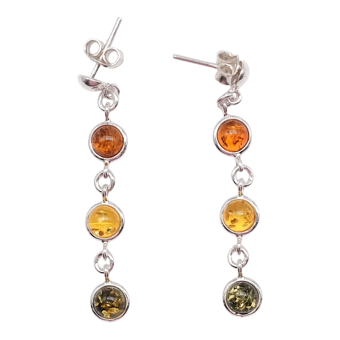 Boucle d'oreille pendante rond ambre & Argent 925 (#06) - Foliesbijoux