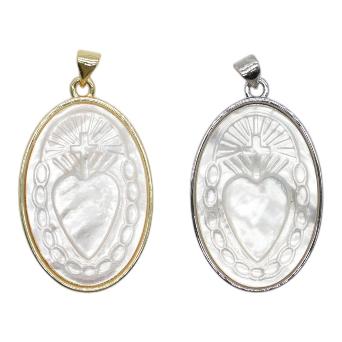 Pendentif oval Sacré-Cœur de Jésus en Nacre (protection spirituelle)