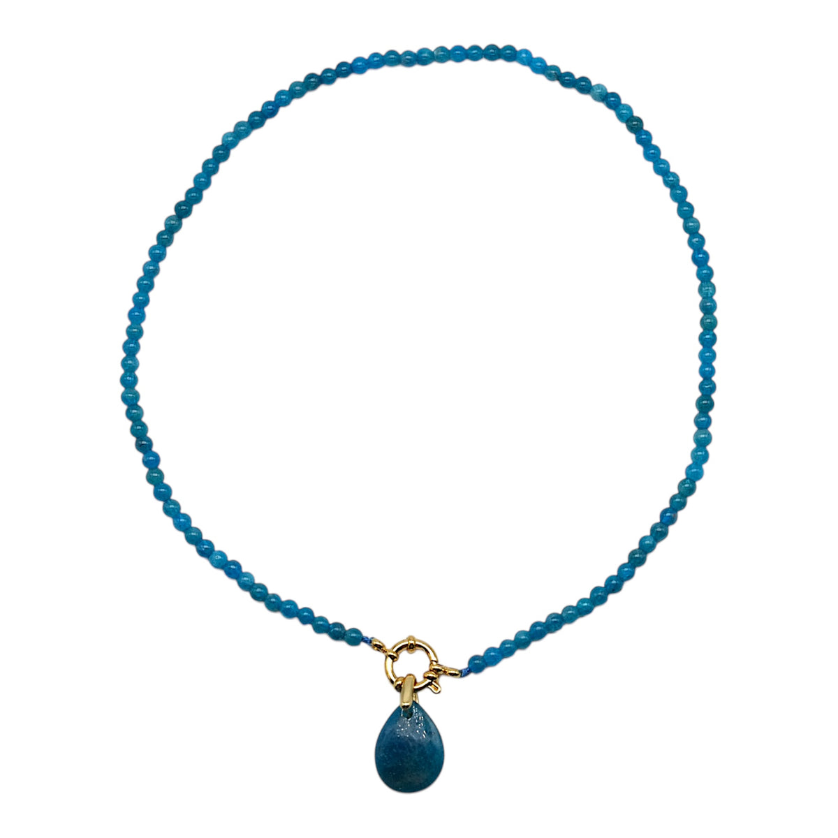 Collier 4 mm avec fermoir boué en acier inoxydable dorée avec pendentif goutte 15x20 mm (10 pierres disponibles) - Foliesbijoux
