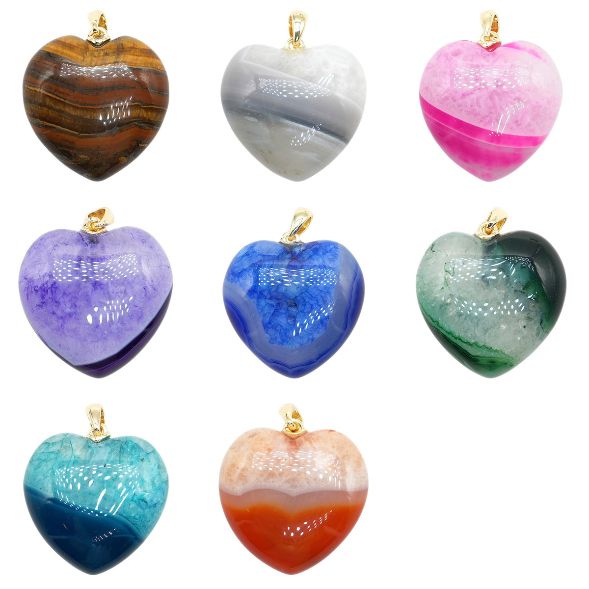 Pendentif en coeur 30x31 cm (8 pierres disponible) — Bélière Laiton double plaquage dorée ou argentée